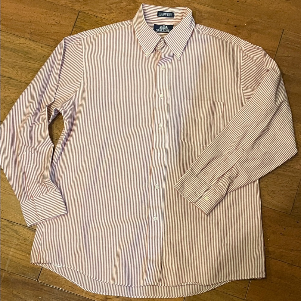 Stafford Red and White Striped Casual Button-Down Oxford